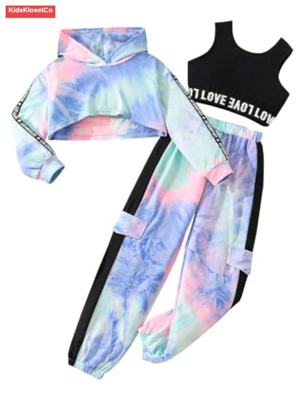 Girls 3 Piece Outfit Crop Hoodie Tank Sweatpants Set